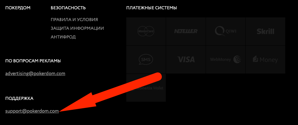 Контакты технической поддержки Покердом